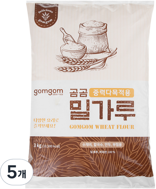 곰곰 중력다목적용 밀가루, 3kg, 5개