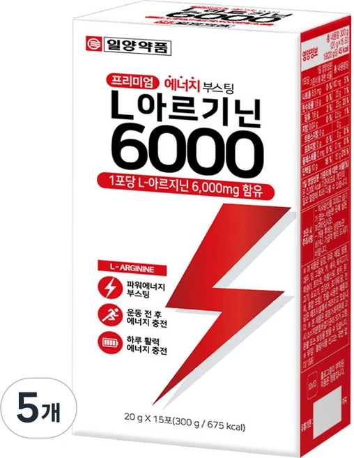일양약품 L 아르기닌 6000 15p, 300g, 5개 - 쿠팡