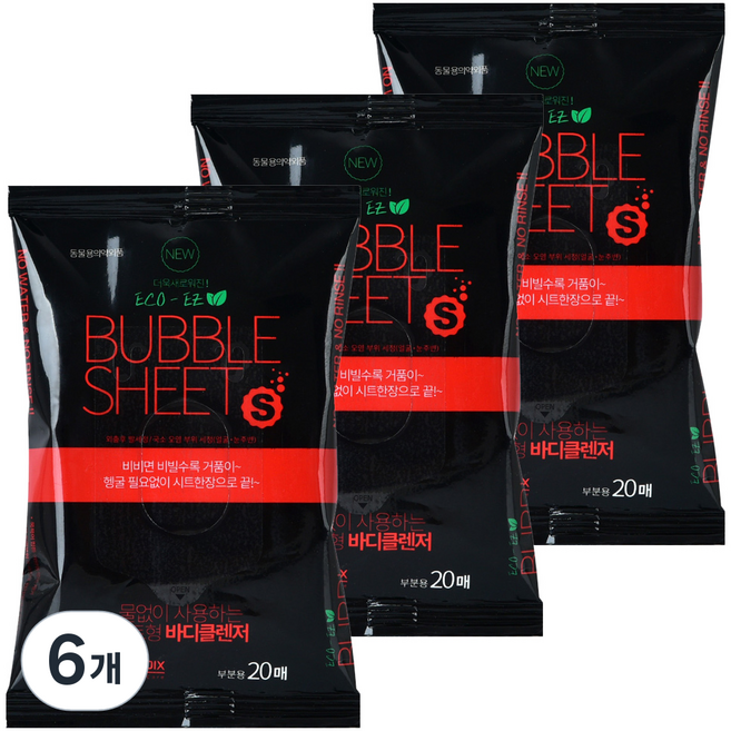 에코이지 버블 시트 애견 바디클렌져 물티슈, 20개입, 6개