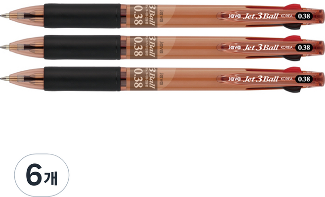 자바펜 제트3볼 3색 볼펜 0.38mm, 브라운, 6개