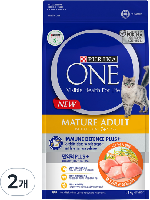 퓨리나원 캣 7세이상 노령묘 건식사료, 닭, 1.4kg, 2개