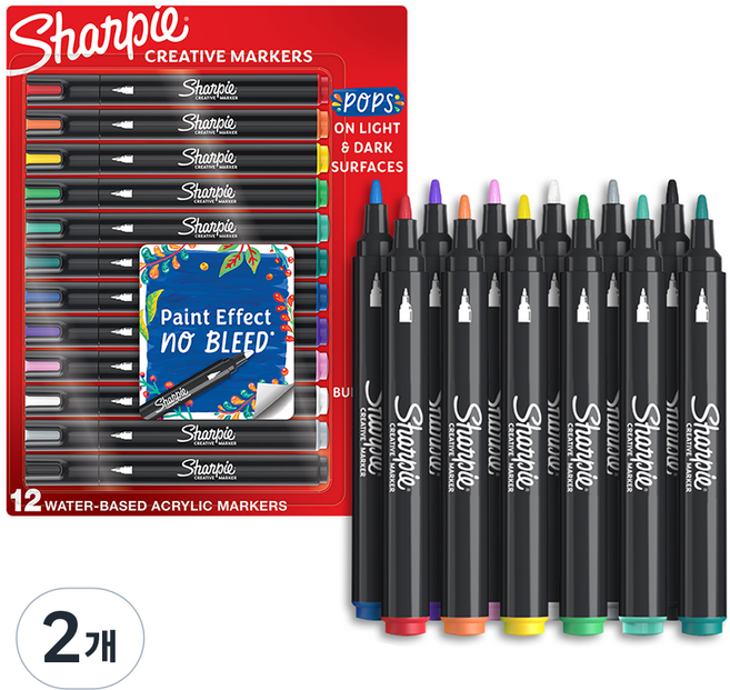 샤피 크리에이티브 수성 아크릴 마커 총알팁, 2개, 12색