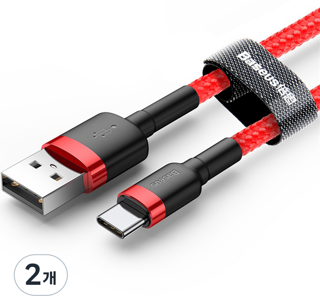 베이스어스 카풀 USB-8핀 아이폰 라이트닝 고속충전 케이블, 1m, 레드, 2개