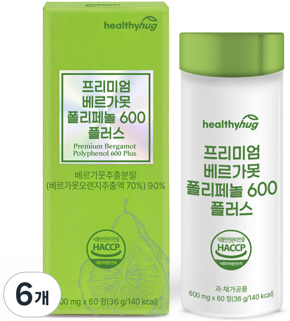 헬씨허그 프리미엄 베르가못 폴리페놀 600 플러스 건강식품, 6개, 60정