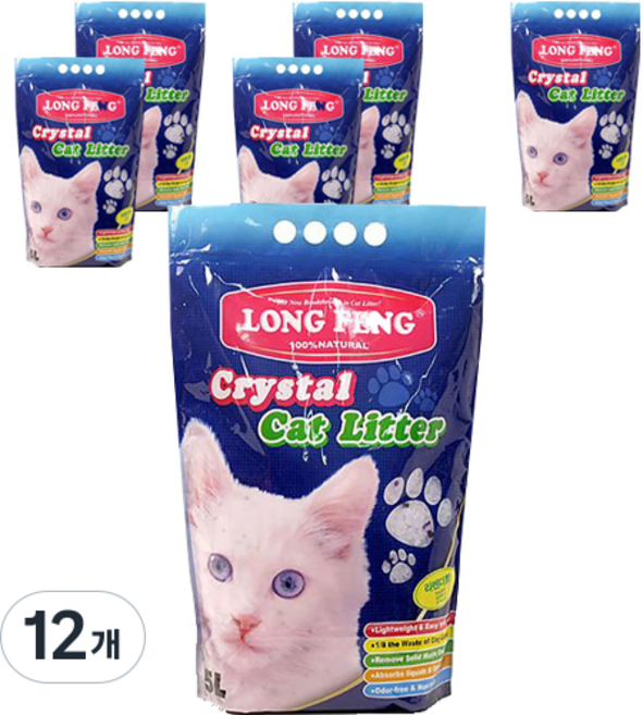 룽펑 크리스탈 실리카겔 고양이 모래, 5L, 12개, 라벤더