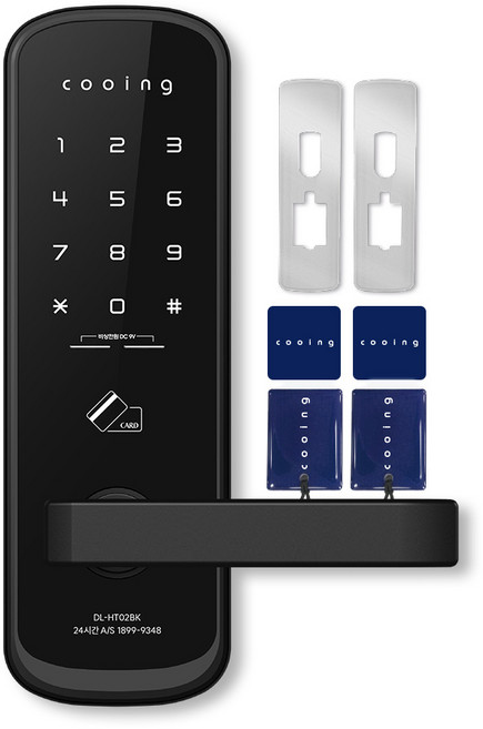 쿠잉전자 손잡이 있음 무타공 디지털 도어락, DL-HT02BK, 방문설치