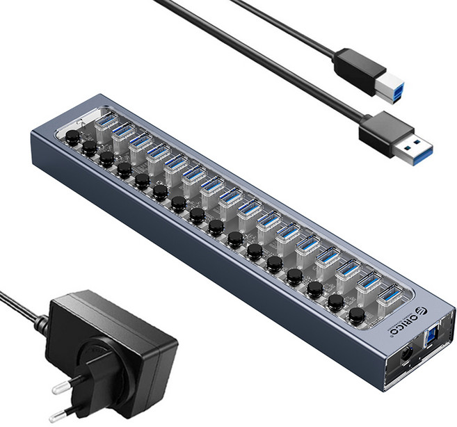 오리코 16포트 유전원 USB허브, AT2U3-16AB, 그레이