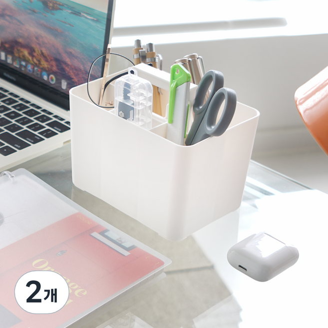 엠비코 큐브 다용도 칸막이 수납 정리함 소, 화이트, 2개