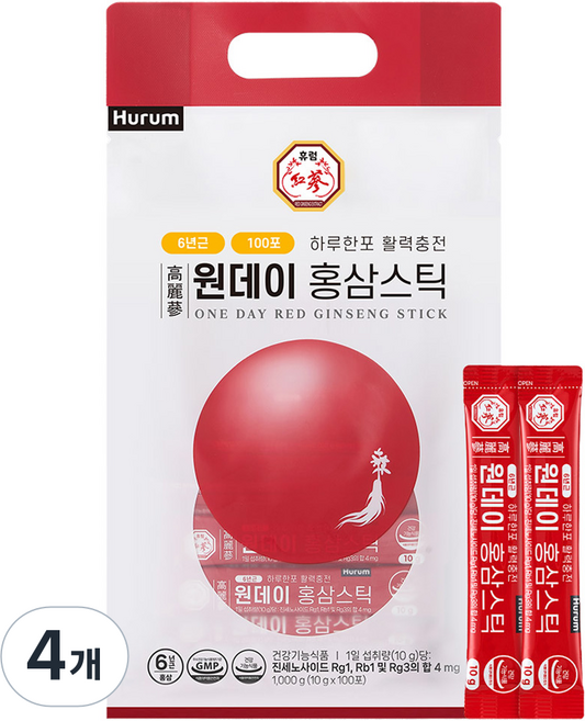 휴럼 원데이 홍삼스틱 100p, 4개, 1kg