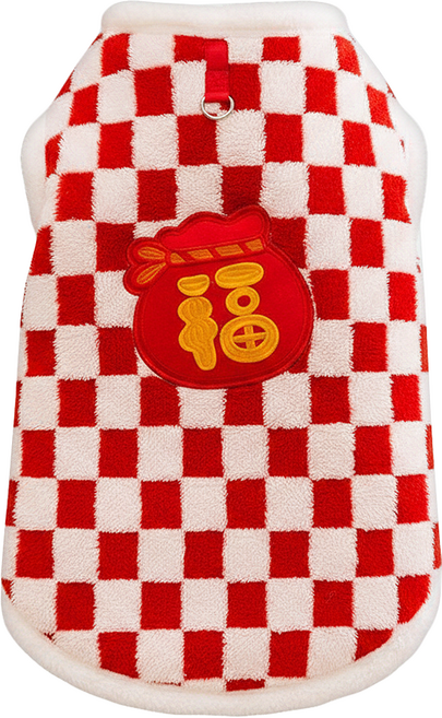 MODACore 摩達客 紅白開運喜氣棋盤保暖寵物衣服 可愛中大型犬狗適用, 1個, 款式隨機(醒獅/福袋)