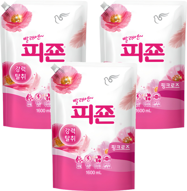 피죤 강력탈취 레귤러 섬유유연제 핑크로즈 리필, 1.6L, 3개