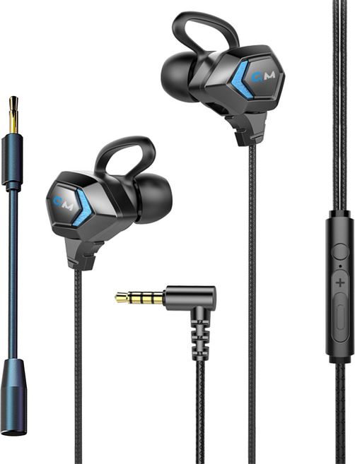 DTAudio HiFi電競有線耳機 弧形耳掛 附麥克風, 撞色黑藍色, GC-05