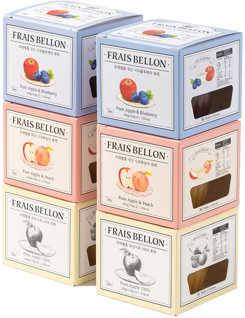 프레벨롱 국산 과일퓨레 6팩, 사과, 사과복숭아, 사과블루베리, 1세트