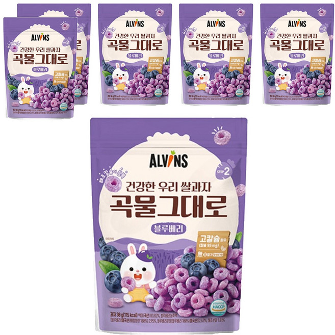 엘빈즈 건강한 우리 쌀과자 곡물그대로, 30g, 6개, 블루베리맛