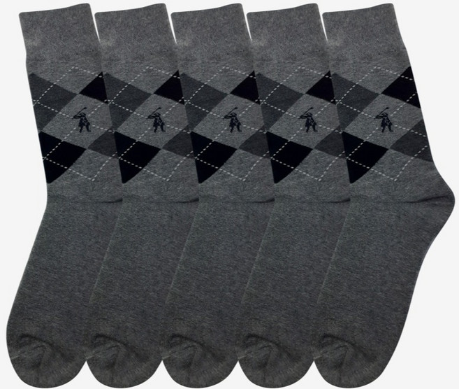 TRY 男士菱格紋大尺碼長筒襪 5雙