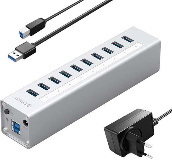 오리코 USB3.0 10포트 유전원 허브 A3H10, 실버