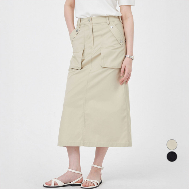ELLE PARIS 여성용 카고 포켓 롱 스커트