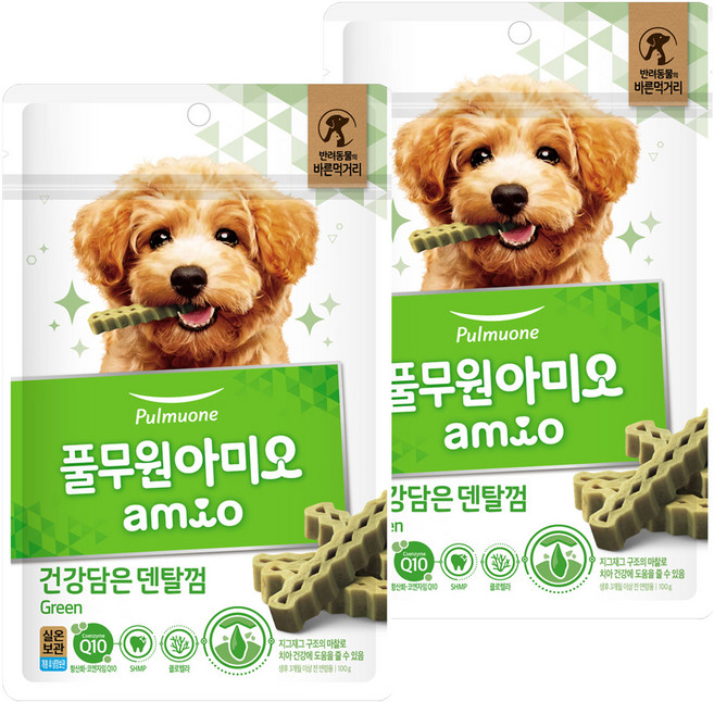 풀무원아미오 강아지 건강담은 덴탈껌, 그린, 100g, 2개