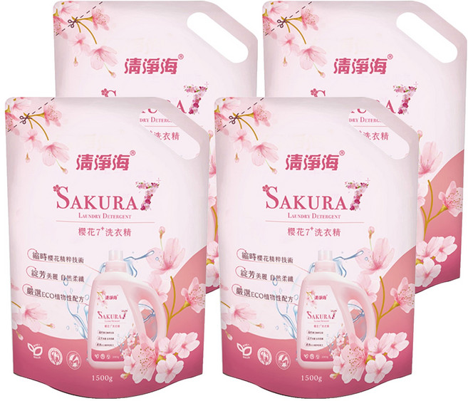 清淨海 櫻花7+系列 洗衣精補充包, 1.5kg, 4包