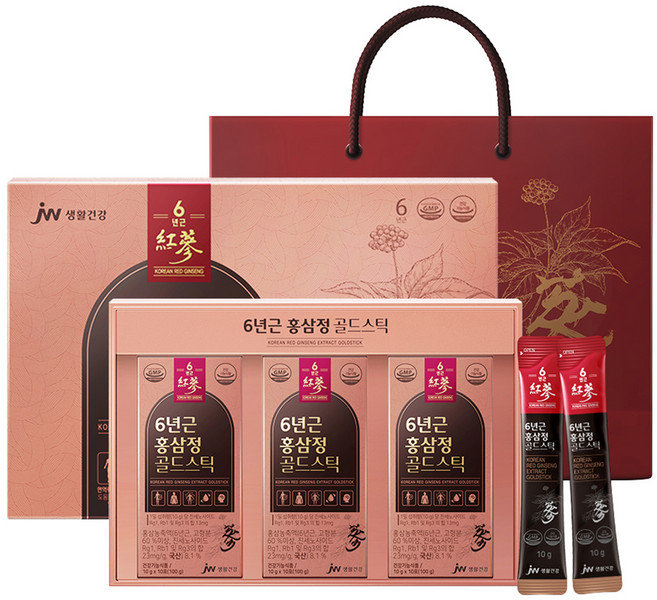 JW생활건강 6년근 홍삼정 골드스틱 30포+쇼핑백, 300g, 1박스