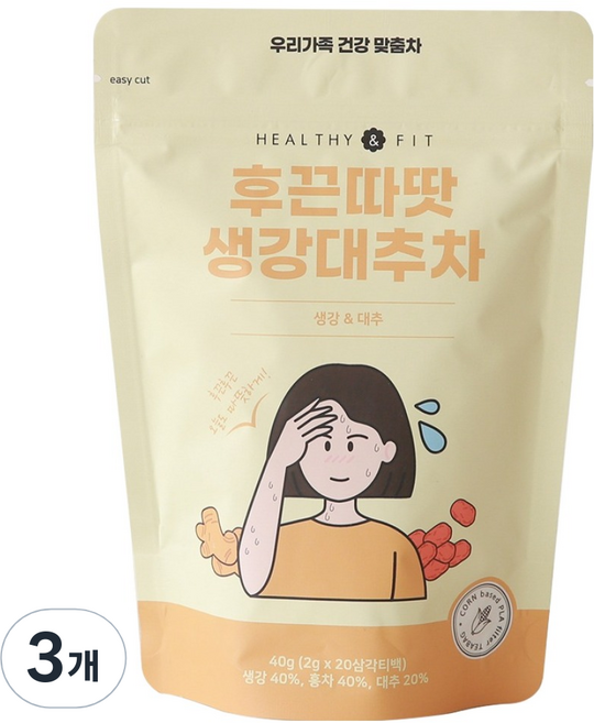 우리꽃연구소 헬시앤핏 후끈따땃 생강대추차 삼각티백, 2g, 3개, 20개입