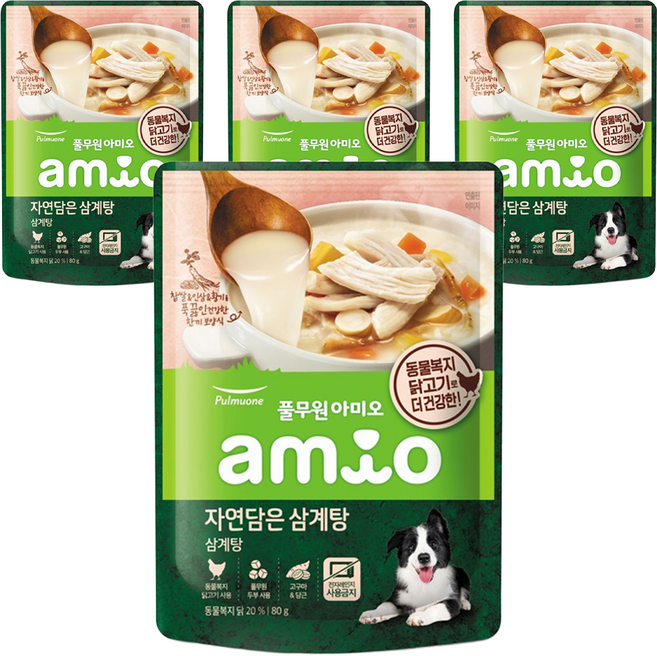 풀무원아미오 전연령 강아지 자연담은 삼계탕 습식사료, 닭, 80g, 4개