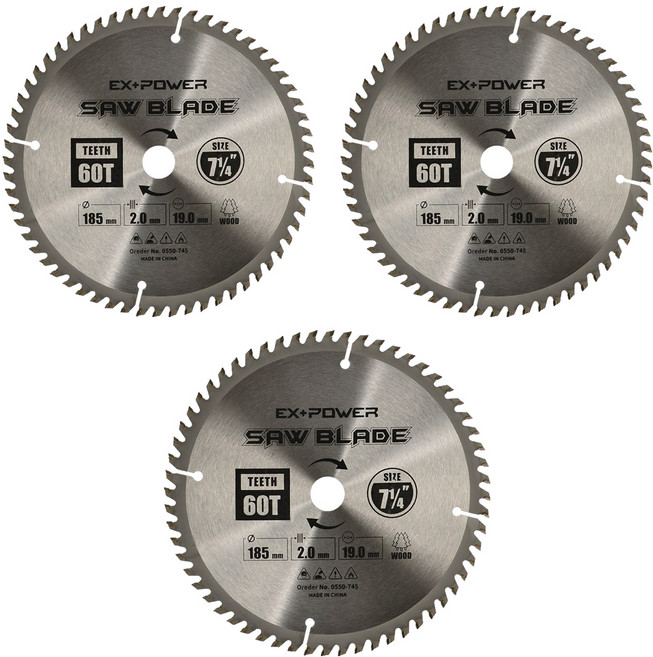 이엑스파워 원형톱날 팁쏘 목재용 185mm EXC-07060, 3개