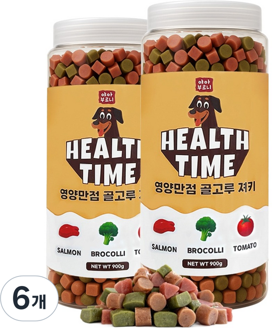 야아부르니 강아지 간식 헬스타임 영양만점 골고루 져키, 900g, 6개, 혼합맛(토마토/브로콜리/연어)