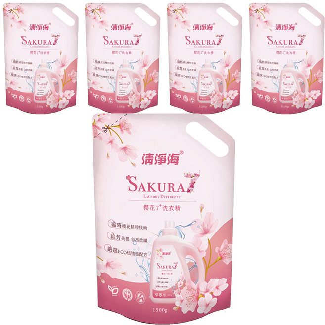 清淨海 櫻花7+系列 洗衣精補充包, 1.5kg, 5包