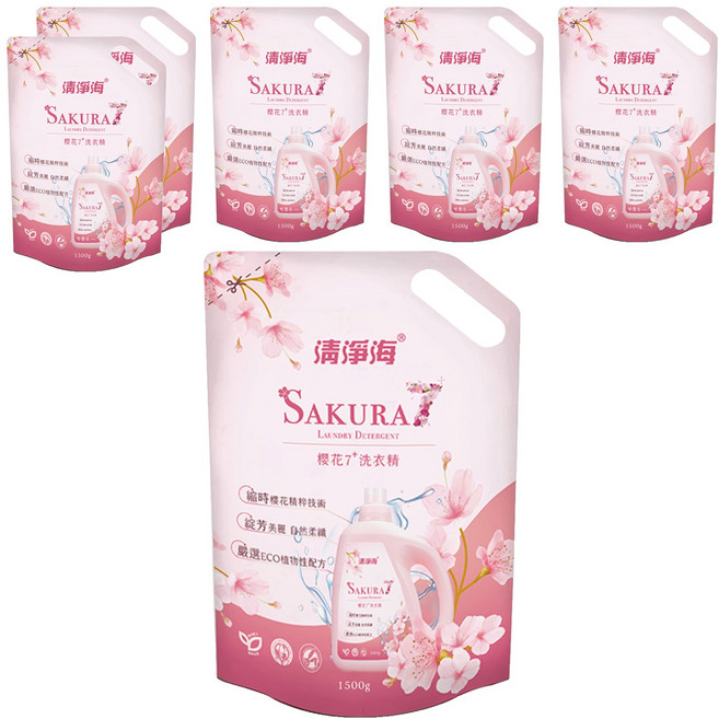 清淨海 櫻花7+系列 洗衣精補充包, 1.5kg, 6包