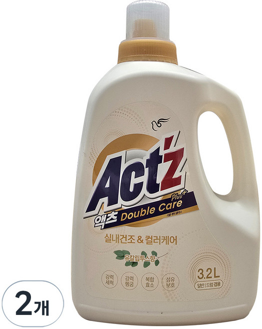 액츠 더블케어 플러스 액상세제 본품 유칼립투스향, 3.2L, 2개