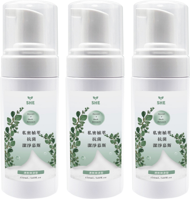 SHE思高 私密植萃抗菌潔淨慕斯 清新微涼型, 150ml, 3瓶