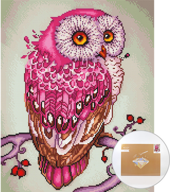 아트조이 DIY 보석 십자수 캔버스형 50 x 40 cm, 핑크부엉이, 1세트