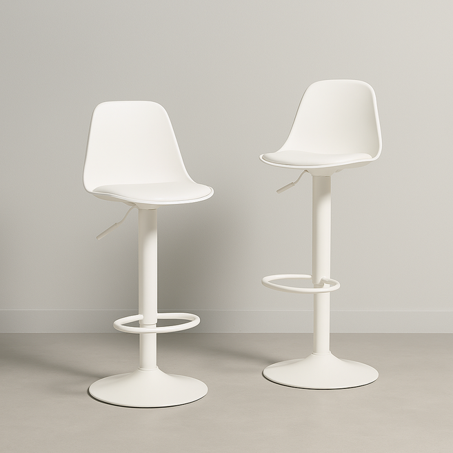 하비티 모던 인테리어 파우더코팅 컴포트 발걸이형 홈바의자, 화이트, 2개