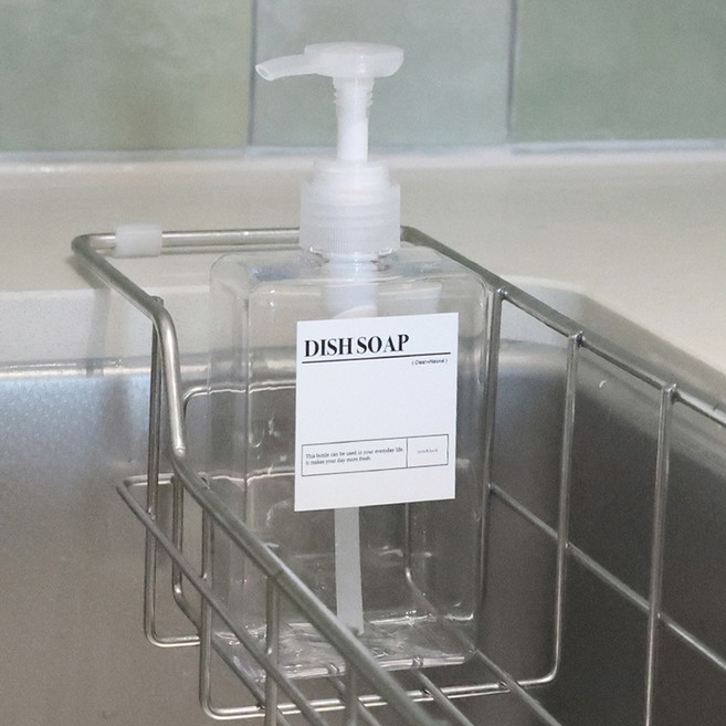 사각 디스펜서 슬림용기 280ml + 방수 라벨스티커, 1세트, 투명