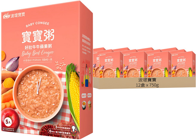 波堤寶寶 寶寶粥 好壯牛牛蘋果, 750g, 12盒