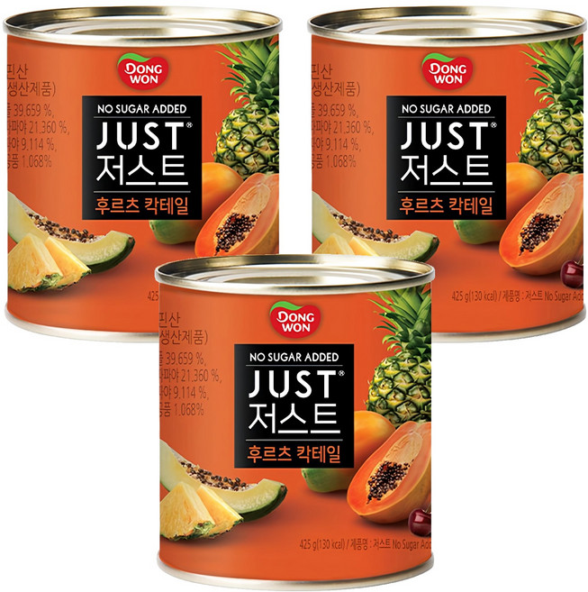 JUST 노슈가 후르츠 칵테일 통조림, 3개, 425g
