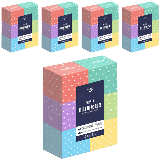 브론디 미니 천연펄프 미용티슈 2겹, 30개, 250매