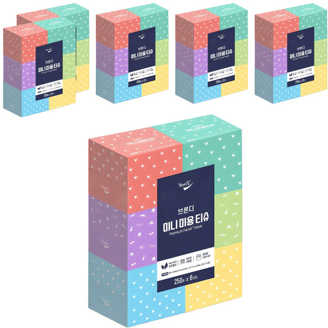 브론디 미니 천연펄프 미용티슈 2겹, 36개, 250매