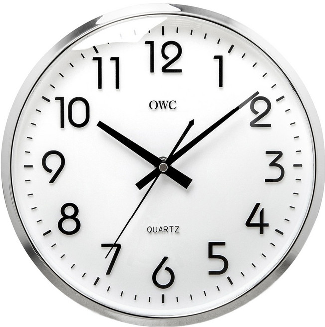오더블유씨 심플 무소음 오피스 벽시계 260 OT632PL, 실버
