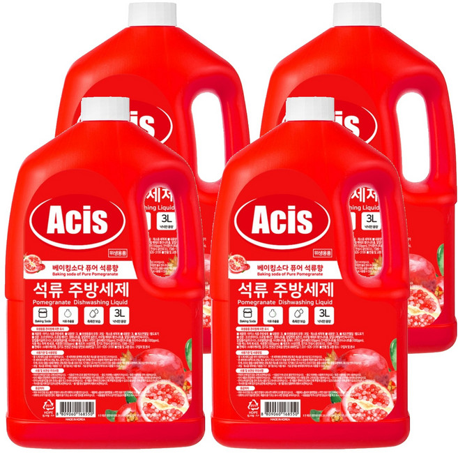 아키스 퓨어 석류 주방세제, 3L, 4개