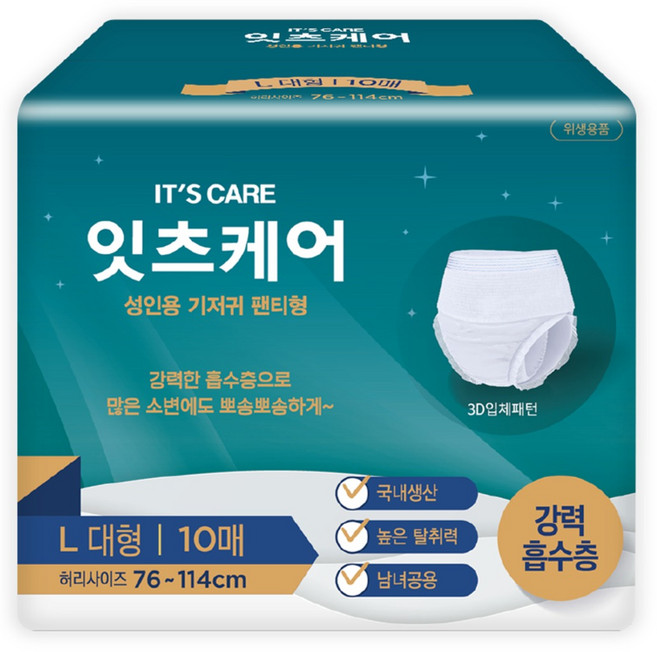 잇츠케어 남녀공용 성인기저귀 팬티형, 대형, 10개입, 1개
