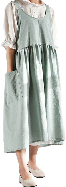 네이처안 라운드 린넨 원피스 앞치마, 민트, 1개