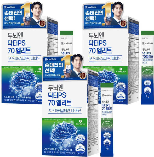 위바이옴 정품 두뇌엔 닥터PS 70 엘리트 포스파티딜세린 테아닌 30p, 60g, 3개