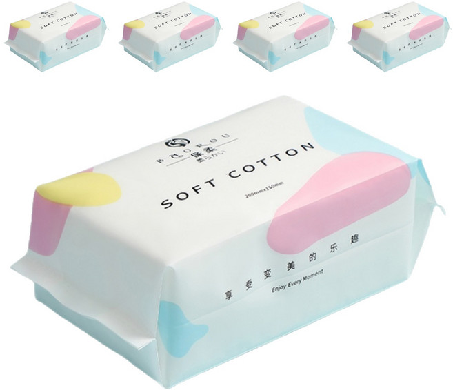 保柔 洗臉巾 100張 5包, 平紋款, 1組