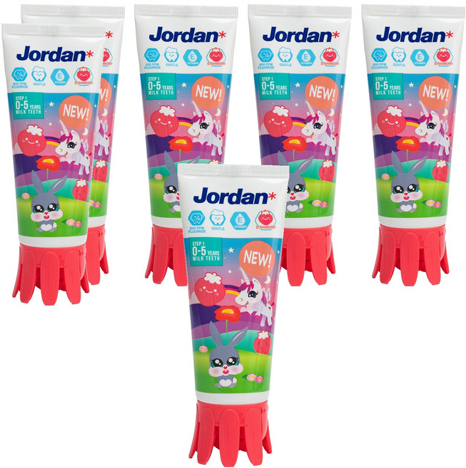 조르단 뉴스텝1 어린이 불소 치약 딸기향, 90g, 6개