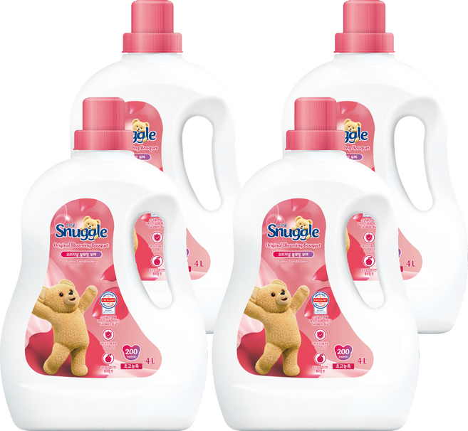 스너글 초고농축 섬유유연제 블루밍 부케 본품, 4L, 4개