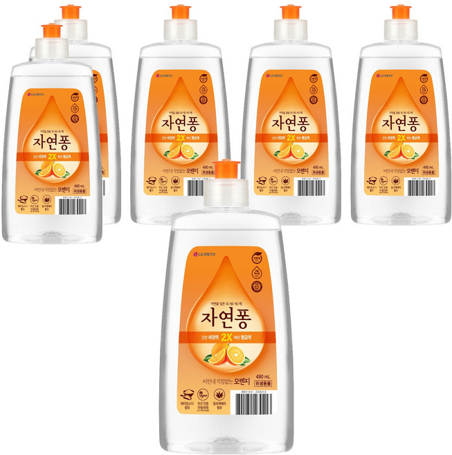 자연퐁 오렌지 주방세제 CAP 용기, 6개, 490ml