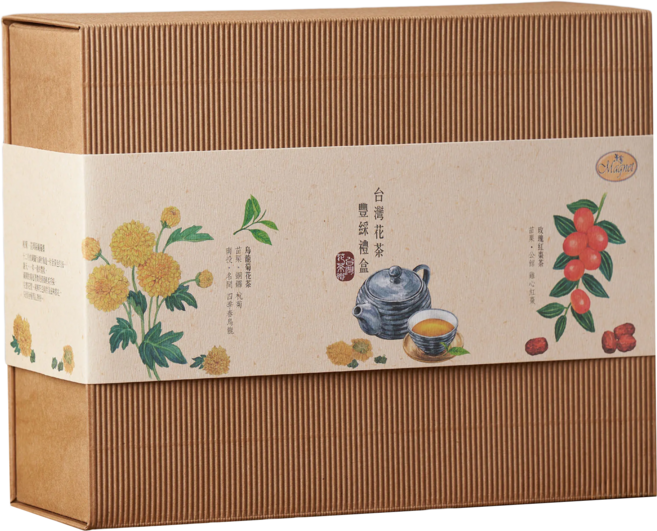 Magnet 曼寧 台灣花茶豐綵禮盒 2種口味 附提袋, 烏龍菊花茶 20包 + 玫瑰紅棗茶 20包, 1盒