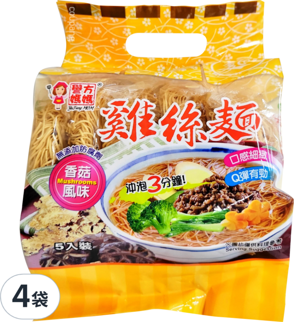譽方媽媽 香菇風味雞絲麵, 300g, 4袋